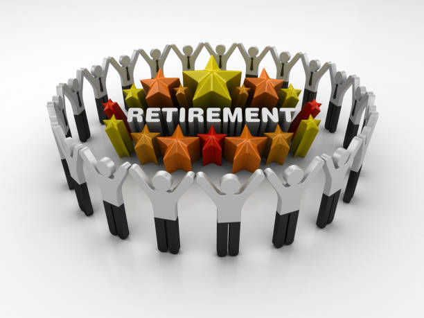 istock Pictogram Teamwork and Colorful Stars with RETIREMENT Word - 3D Rendering 1205977634