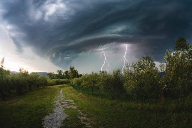 Hailstone Lightning Storm Powerful hailstone storm coming from Julian Alps toward Nova Gorica (Slovenia) and above Gorizia (Italy) destroying cars in it's path. storm cloud photos stock pictures, royalty-free photos & images