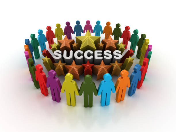 istock Pictogram Teamwork and Colorful Stars with SUCCESS Word - 3D Rendering 1205978499