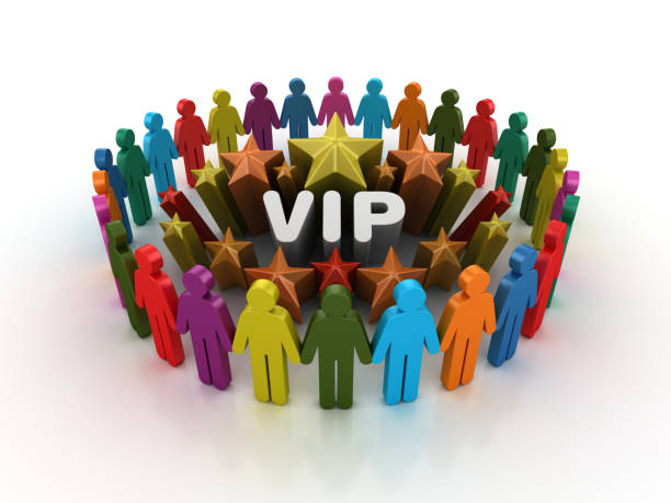 istock Pictogram Teamwork and Colorful Stars with VIP Word - 3D Rendering 1205978595