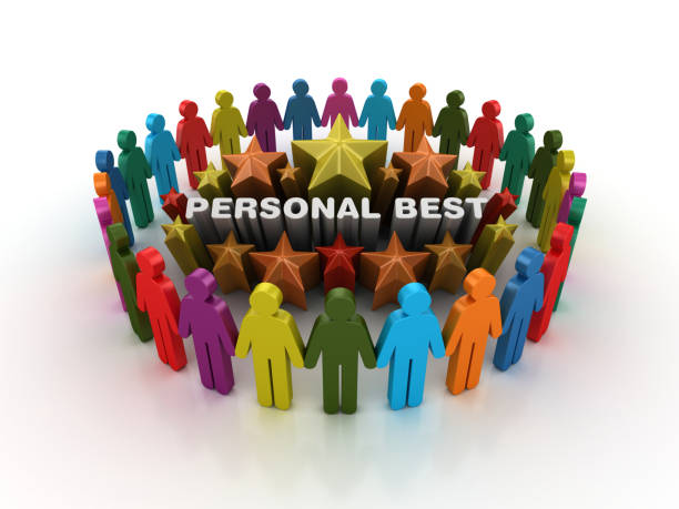 istock Pictogram Teamwork and Colorful Stars with PERSONAL BEST Phrase - 3D Rendering 1205979584