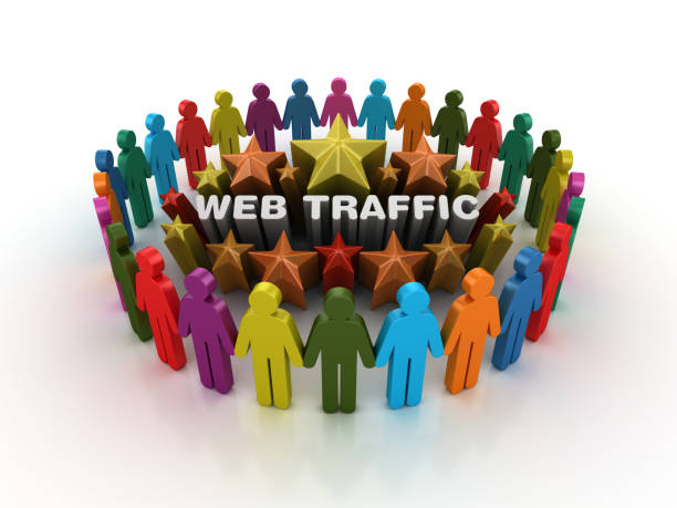 istock Pictogram Teamwork and Colorful Stars with WEB TRAFFIC Phrase - 3D Rendering 1205979723