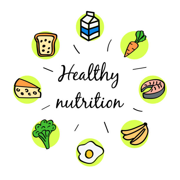 ilustrações, clipart, desenhos animados e ícones de nutrição heathy. conjunto de ícones alimentares desenhados à mão. vetor - heathy food