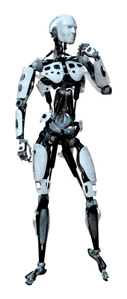 istock 3D illustration male robot on white 1205982457