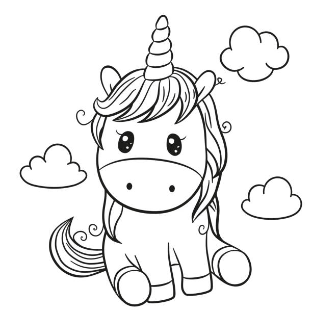 Cartoon unicorn outlined for coloring book isolated on a white background Cute Cartoon unicorn outlined for coloring book isolated on a white background unicorn face stock illustrations