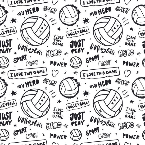 абстрактный черный бесшовный узор для волейбола с мячом и текстом. спортивный фон для дизайна текстиля, бумаги, баннера, открытки, плаката. � - blob heart shape romance love stock illustrations