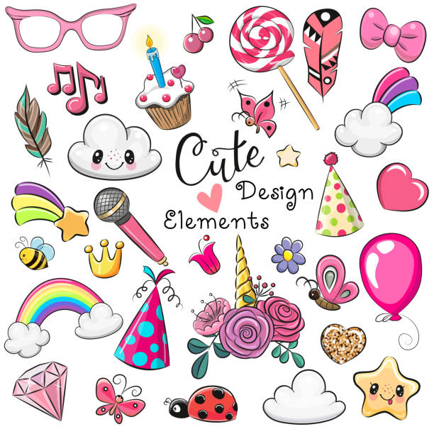 Set of Cute design elements Set of Cute design elements on a white background ladybird book stock illustrations