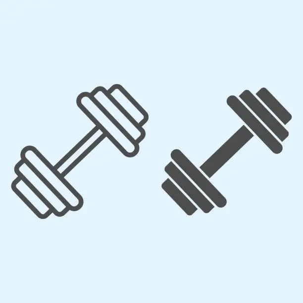 Vector illustration of Dumbbells line and solid icon. Heavy weights barbel. Sport vector design concept, outline style pictogram on white background, use for web and app. Eps 10.