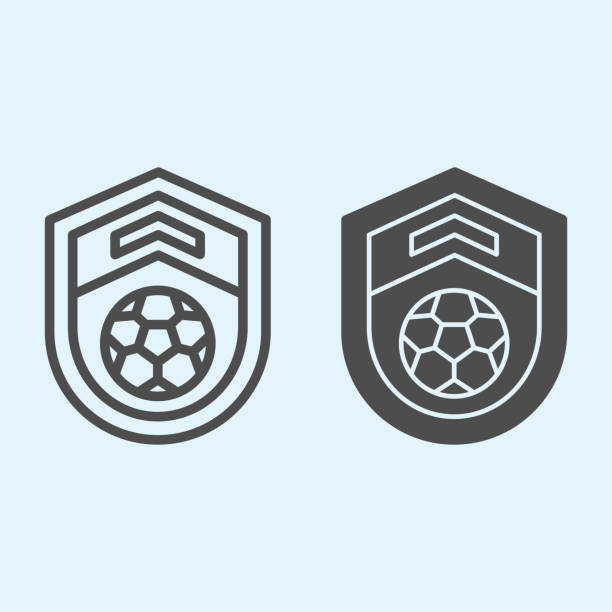足球俱樂部線和堅實的圖示。大學足球隊俱樂部標誌。運動向量設計理念，白色背景上輪廓樣式象形圖，用於網頁和應用。 - 足球 球 插圖 幅插畫檔、美工圖案、卡通及圖標
