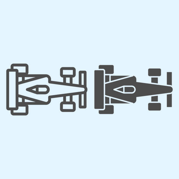 illustrations, cliparts, dessins animés et icônes de ligne de voiture de course et icône pleine. silhouette de véhicule de course, tour de compétition de vitesse. concept de conception de vecteur de sport, pictogramme de modèle de contour sur le fond blanc, utilisation pour le web et l’application eps  - structural formula