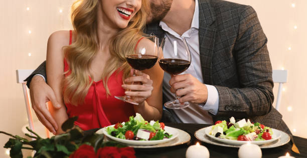 istock Loving Couple Having Romantic Dinner In Restaurant, Drinking Red Wine 1205989224