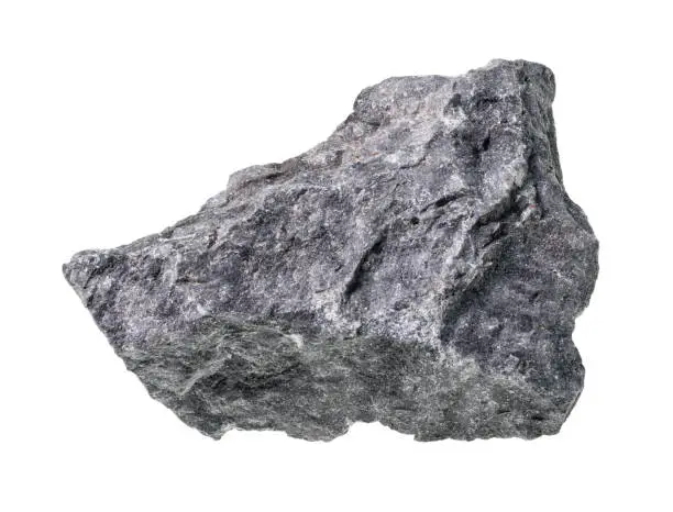 unpolished gray Basalt rock cutout on white background