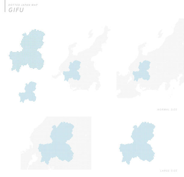 dotted Japan map set, Gifu dotted Japan map set, Gifu gifu prefecture stock illustrations