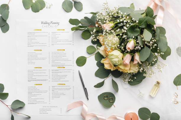 istock Bridal roses composition and important deals before wedding 1205994415
