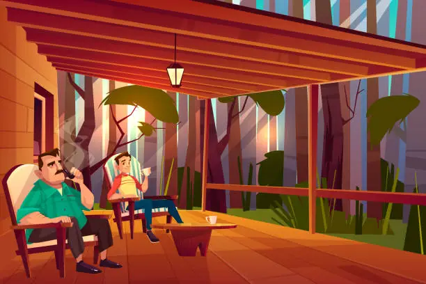 Vector illustration of Family relaxing on home veranda cartoon vector