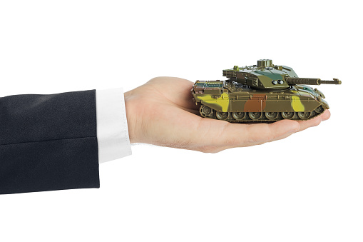 Hand with panzer isolated on white background