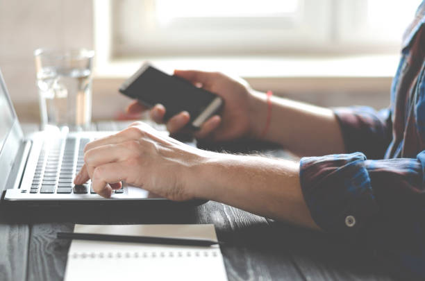 istock Businessman working on Desk at home office business 1205994571