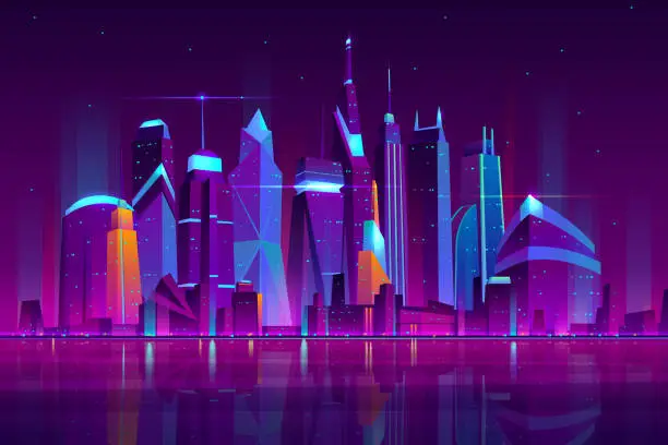 Vector illustration of Night city futuristic landscape vector background