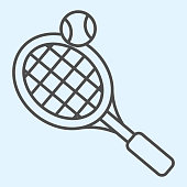 istock Tennis thin line icon. Racket with net and shuttlecock ball. Sport vector design concept, outline style pictogram on white background, use for web and app. Eps 10. 1206001014