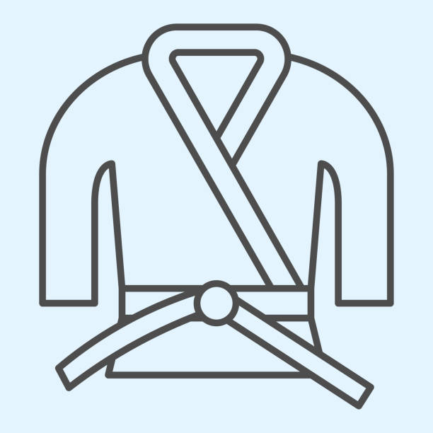 ilustrações de stock, clip art, desenhos animados e ícones de kimono thin line icon. asian martial art costume, judo and karate or other suit with belt. sport vector design concept, outline style pictogram on white background, use for web and app. eps 10. - clothing traditional culture chinese culture black