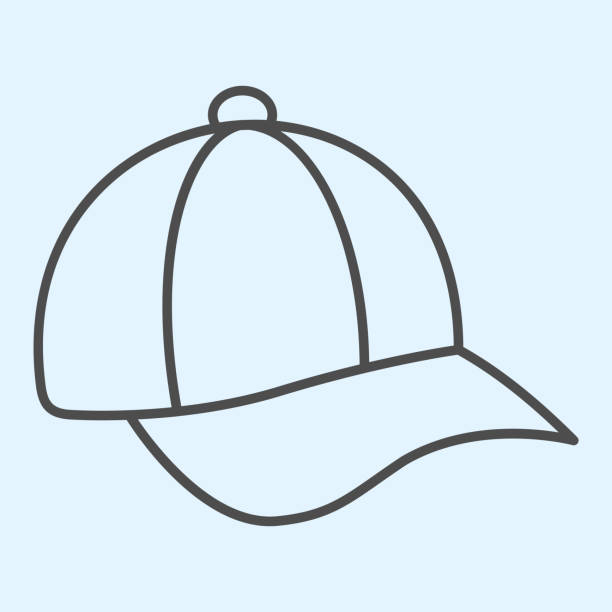 가늘게 선 아이콘을 캡합니다. 야구 레더 모자. 스포츠 벡터 디자인 개념, 흰색 배경에 윤곽 스타일 픽토그램, 웹 및 응용 프로그램에 사용. eps 10. - baseball cap illustrations stock illustrations