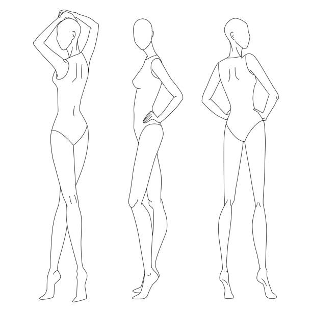 Ilustración de Dibujo Técnico De La Figura De La Mujer Plantilla De Modelo  De Chica De Línea Delgada Vectorial Para El Dibujo De Moda Poses Del Cuerpo  De La Mujer La Posición