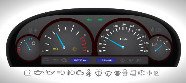 illustrations, cliparts, dessins animés et icônes de tableau de bord de voiture - odometer speedometer car battery motor vehicle