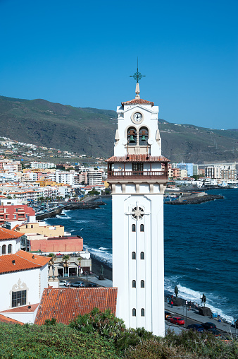 Beautiful view on Candelaria town with Basilica de Nuestra Senora de Candelaria Church on the foreground