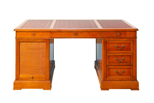 Old wooden desk isolated included clipping path.