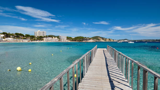 istock Empty wooden boardwalk leading to Mediterranean Sea 1206010796