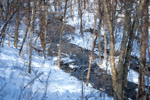 Impressionistic Style Artwork of a Winter Creek