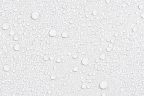close up water drops on black tone background. abstract white gray wet texture with bubbles on plastic pvc surface or grunge. realistic pure water droplets condensed. detail of canvas leather texture - raindrop imagens e fotografias de stock