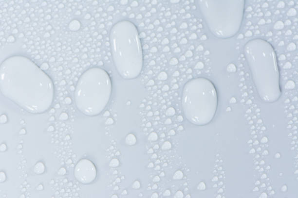 istock Close up water drops on black tone background. Abstract white gray wet texture with bubbles on plastic PVC surface or grunge. Realistic pure water droplets condensed. Detail of canvas leather texture 1206021134