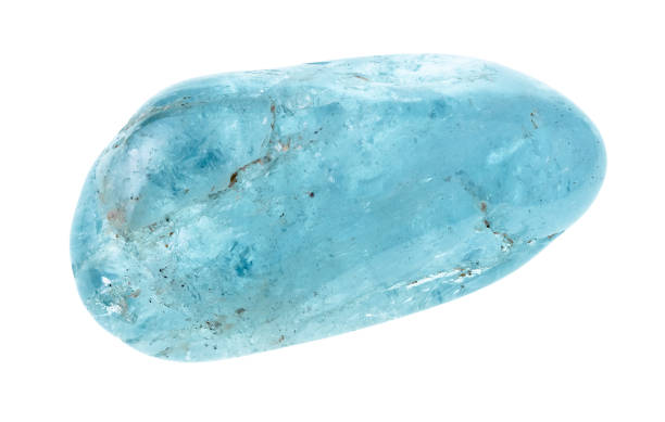 tumbled aquamarine (blue beryl) gemstone cutout stock photo