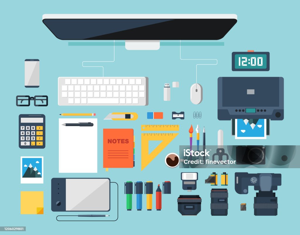Creative Designer Workplace Graphic Designer Stuff Or Tools Set Stock ...