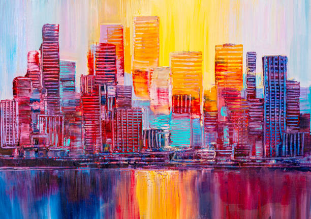 istock Abstract painting of urban skyscrapers. 1206030034