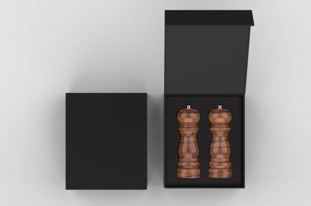 istock Blank Salt and Pepper Grinder Gift Set Box For Branding, 3d render illustration. 1206030586
