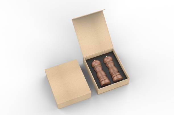 istock Blank Salt and Pepper Grinder Gift Set Box For Branding, 3d render illustration. 1206031114