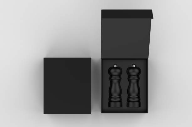 istock Blank Salt and Pepper Grinder Gift Set Box For Branding, 3d render illustration. 1206031123