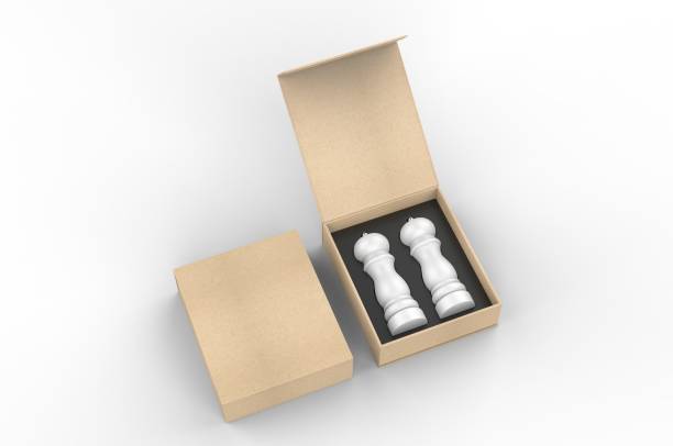 istock Blank Salt and Pepper Grinder Gift Set Box For Branding, 3d render illustration. 1206031134