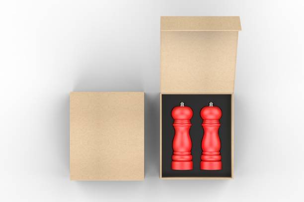 istock Blank Salt and Pepper Grinder Gift Set Box For Branding, 3d render illustration. 1206031135