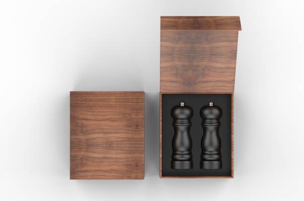 istock Blank Salt and Pepper Grinder Gift Set Box For Branding, 3d render illustration. 1206031145