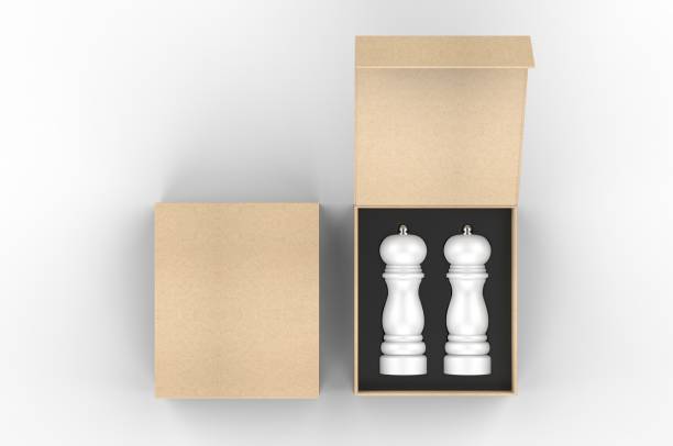 istock Blank Salt and Pepper Grinder Gift Set Box For Branding, 3d render illustration. 1206031182