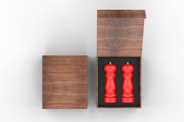 istock Blank Salt and Pepper Grinder Gift Set Box For Branding, 3d render illustration. 1206031379