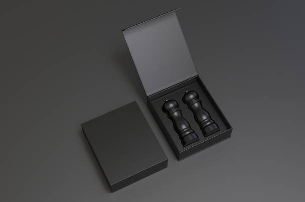 istock Blank Salt and Pepper Grinder Gift Set Box For Branding, 3d render illustration. 1206031417