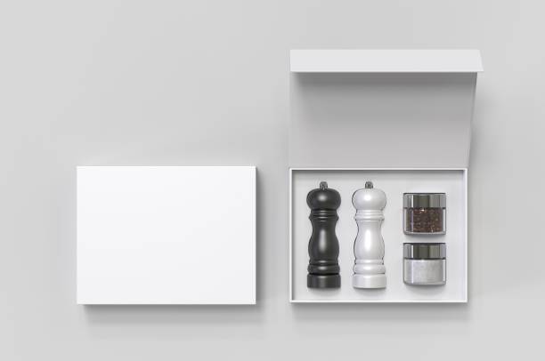 istock Blank Salt and Pepper Grinder Gift Set Box For Branding, 3d render illustration. 1206031484