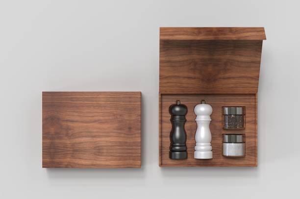 istock Blank Salt and Pepper Grinder Gift Set Box For Branding, 3d render illustration. 1206031560