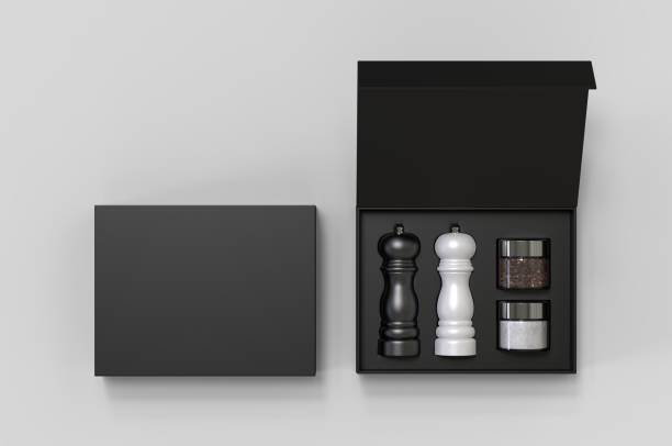 istock Blank Salt and Pepper Grinder Gift Set Box For Branding, 3d render illustration. 1206031571