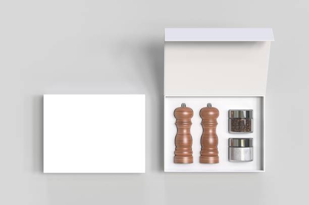 istock Blank Salt and Pepper Grinder Gift Set Box For Branding, 3d render illustration. 1206031619