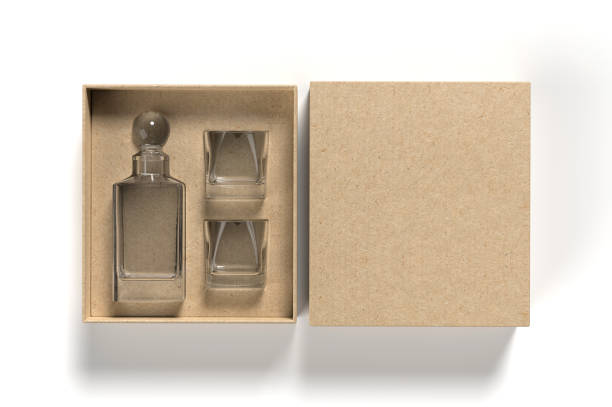istock Whiskey decanter bottle and glass Gift Box for branding and mock up. 3d render illustration. 1206032604